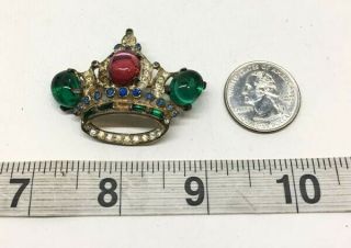 Vintage Coro Craft Sterling Silver Jelly Belly Cabochon Rhinestone Crown Brooch 5
