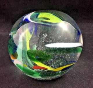 Vintage Hand Blown German Art Glass Multi - Color Swirl Bubble 2 7/8 " Paperweight