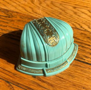 Vintage Art Deco Celluloid Ring Box Clam Shell Teal & Gold “ws York”