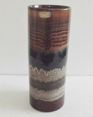 Vintage Royal Haeger Pottery Brown Drip Glaze Cylinder Vase - - W/sticker