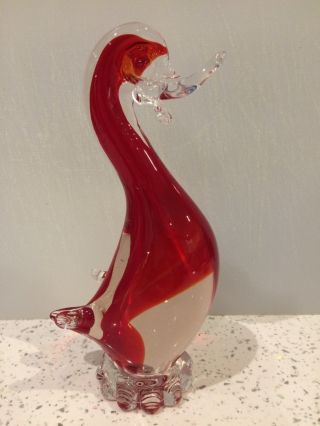 Murano Sommerso Red And Clear Glass Bird/duck Vintage Retro