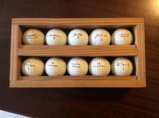 Vintage Signature Golf Balls In Wooden Display