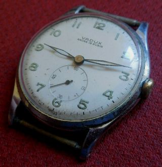 Vintage 1940s Oversized VADUX 15 Jewels Military Swiss Watch Running Wristwatch 2