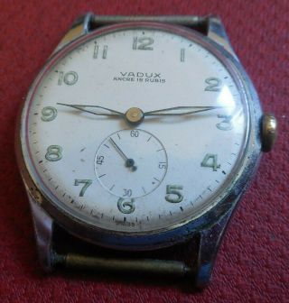 Vintage 1940s Oversized VADUX 15 Jewels Military Swiss Watch Running Wristwatch 3