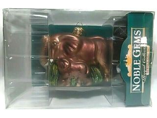 Kurt Adler Noble Gems Elephant And Baby Blown Glass Christmas Ornament Vintage