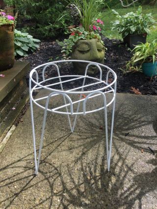 Vintage White Coated Metal Wire Plant Stand Flower Pot Holder Hair Pin Legs