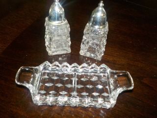 Vintage Fostoria American Crystal Individual Shakers And Tray.  Wow