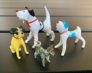 Vintage Set (4) Hand Blown Art Glass Dog Figurines Japan