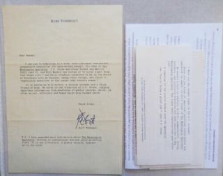 Kurt Vonnegut / Form Letter Signed By Vonnegut Washington Spectator 1st Edition