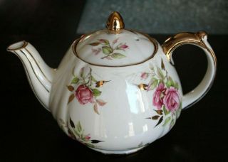 Vtg SADLER England Roses Bud Gold Floral China Teapot Gorgeous 2