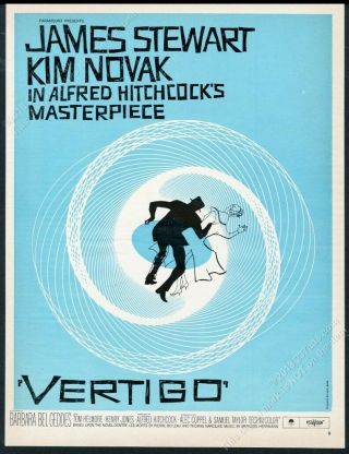 1958 Alfred Hitchcock Vertigo Movie Blue Saul Bass Fp Art Vintage Print Ad