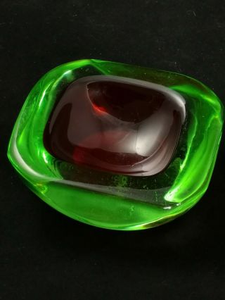 Vintage Murano Submerged Glass 1960s/1970s Ashtray In Geode Ruby &green Stunning