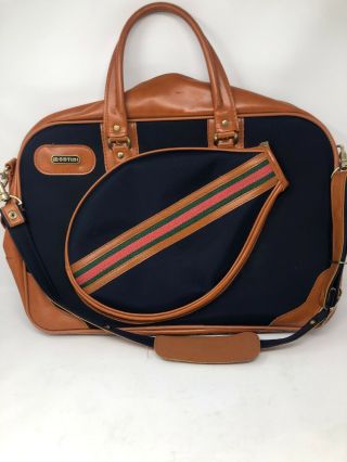 Vintage Montini Navy Striped Tennis Racket Shoulder Messenger Bag Retro 70s