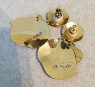 Vintage Edgar Berebi Enamel on Brass Colorful Cat Dangle Earrings Signed 2