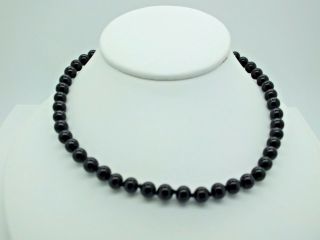 Vintage Monet Signed Black Glass Bead Necklace With Tag