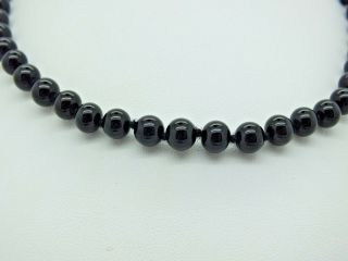 VINTAGE MONET SIGNED BLACK GLASS BEAD NECKLACE WITH TAG 2