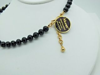 VINTAGE MONET SIGNED BLACK GLASS BEAD NECKLACE WITH TAG 3