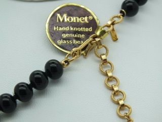 VINTAGE MONET SIGNED BLACK GLASS BEAD NECKLACE WITH TAG 5