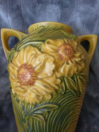 VINTAGE ROSEVILLE Art Pottery SUNFLOWER Doubled HANDLE VASE 63 - 8 8