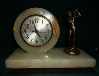 Vintage Golf Trophy: Electric Marble Desk / Mantle Clock: 3