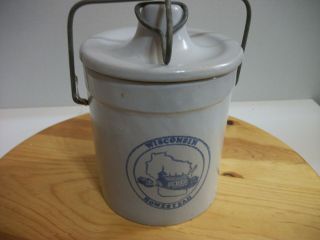 Vintage Wisconsin Homestead Cheese Crock With Lid And Wire Closure Top