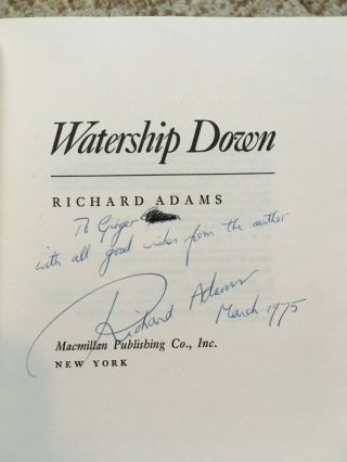 Watership Down SIGNED by RICHARD ADAMS 1st US Edition 1972 with cover 3