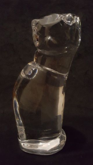 Large Vtg Signed Olle Alberius For Orrefors Art Glass Crystal Cat Sculpture