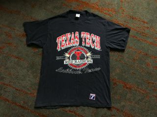 Vintage 90s Texas Tech Red Raiders Basketball Crest T - Shirt Black Logo 7 Usa Xl