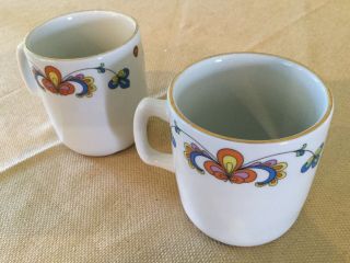 2 Vintage Porsgrund Farmers Rose Mugs Cups Coffee Gold Trim Square Handle Norway 2