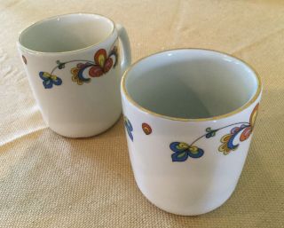 2 Vintage Porsgrund Farmers Rose Mugs Cups Coffee Gold Trim Square Handle Norway 3