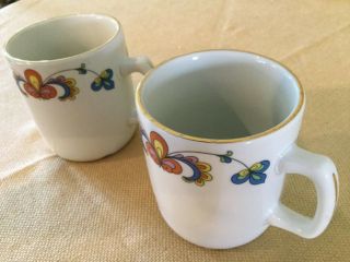 2 Vintage Porsgrund Farmers Rose Mugs Cups Coffee Gold Trim Square Handle Norway 4