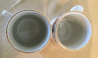 2 Vintage Porsgrund Farmers Rose Mugs Cups Coffee Gold Trim Square Handle Norway 7