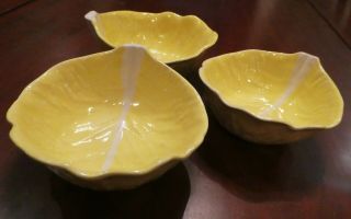 Vintage Mid Century Modern Leaf Shaped Ceramic Plate & Finger Bowls Two Plus One