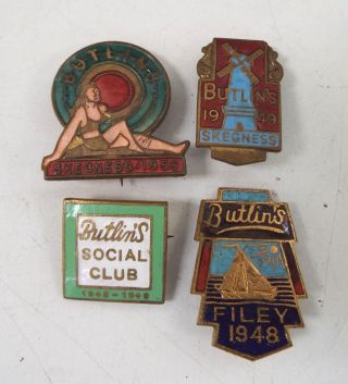 4 X Vintage Butlins Skegness & Filey Enamel Pin Badges 1948 - 1950 - S47
