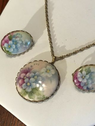 Vintage Painted Necklace & Earrings Set/possibly Early Sarah Coventry