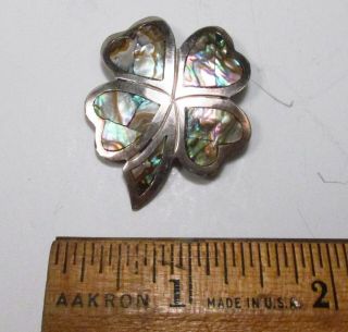Vintage Taxco Mexico Jzc Sterling 980 Silver Abalone 4 Four Leaf Clover Brooch