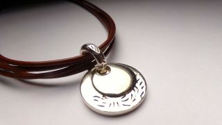 Vtg Silpada 4 Strand Brown Leather Sterling Silver Charm Pendant Necklace 19 "