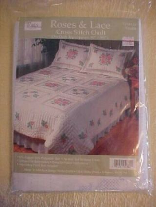 Vintage Tobin Roses & Lace Cross Stitch Quilt Top To Finish