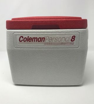 Vintage 1991 Coleman Personal 8 White And Red Cooler Lunch Box 5272