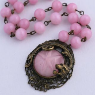 Vintage Art Deco Pink Sapphire Star Glass Pendant Necklace