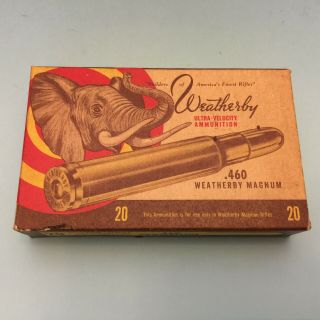 Old Vintage Weatherby.  460 Magnum Rifle Game Cartridge Ammunition Empty Box