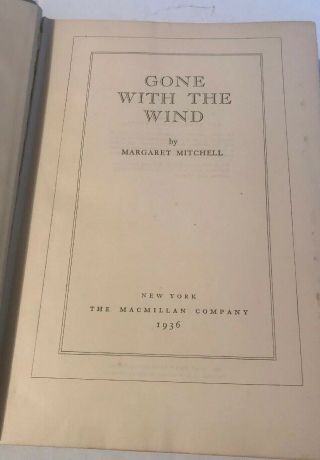 Vintage Gone With The Wind First Edition August 1936 Print 3