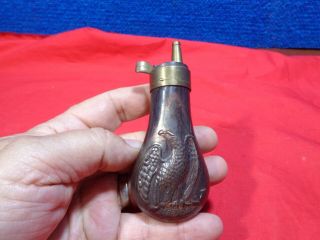 Old Miniature Metal Black Powder Flask With American Eagle