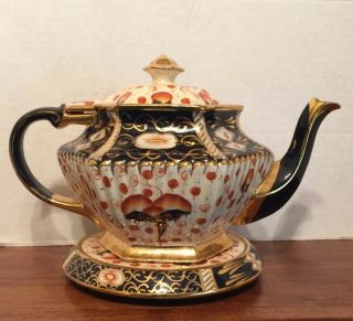 Vintage English Gaudy Welsh Imari Teapot & Trivet