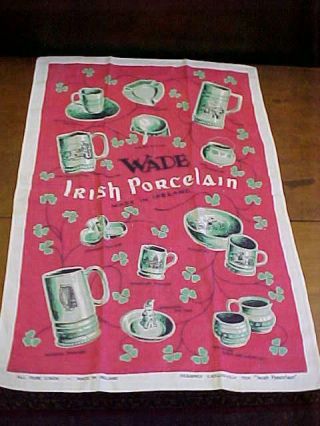 Wade Irish Porcelain Advertising Linen Tea Towel Shamrocks Ireland Vintage