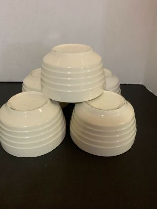 Set Of 5 Vintage Scio Pottery White Soup / Cereal Bowls,  Ribbed Sides