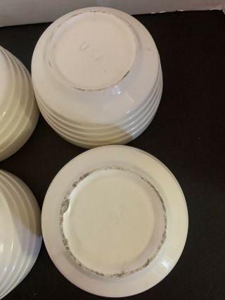 SET OF 5 VINTAGE SCIO POTTERY WHITE SOUP / CEREAL BOWLS,  RIBBED SIDES 4