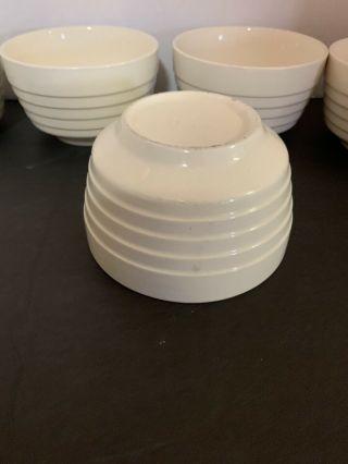 SET OF 5 VINTAGE SCIO POTTERY WHITE SOUP / CEREAL BOWLS,  RIBBED SIDES 5