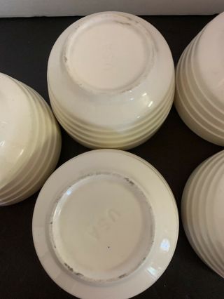 SET OF 5 VINTAGE SCIO POTTERY WHITE SOUP / CEREAL BOWLS,  RIBBED SIDES 8