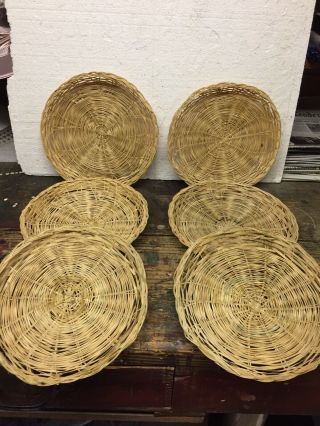 6 Vintage Straw Wicker Woven Rattan Round Placemats Plate Holders Picnic 72